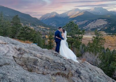 Mountain Sunset kiss cinematic wedding videography and photography by storybook weddings